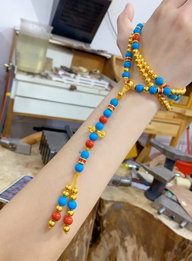 金包银圆珠项串绿松石多圈手链