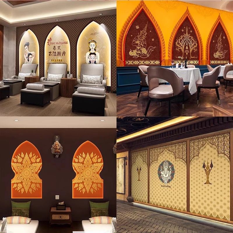 泰式风格墙纸东南亚风背景墙壁纸养生馆古法足疗怀旧会所定制壁画,淘宝优惠券,粉丝福利购,淘宝优惠卷