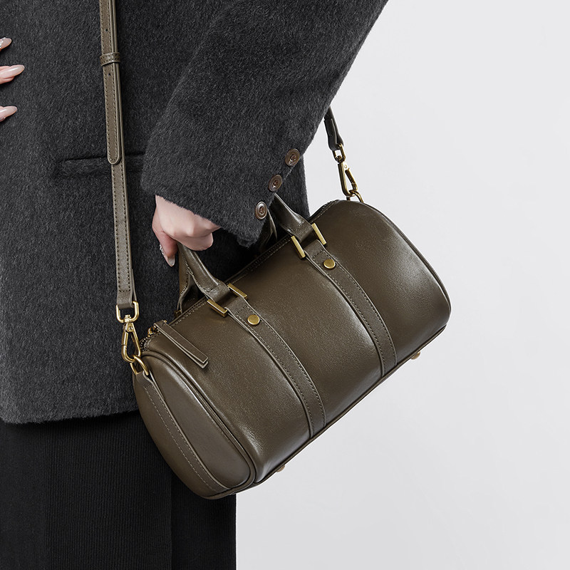 新款复古波士顿包时尚手提包单肩斜挎包植鞣头层牛皮轻奢真皮女包,淘宝优惠券,粉丝福利购,淘宝优惠卷