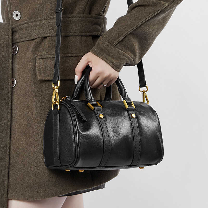 新款复古波士顿包时尚手提包单肩斜挎包植鞣头层牛皮轻奢真皮女包,淘宝优惠券,粉丝福利购,淘宝优惠卷