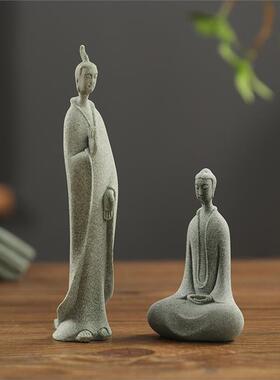 青砂石禅意北魏佛像小摆件创意茶宠盆景微景观中式石雕鱼缸装饰品