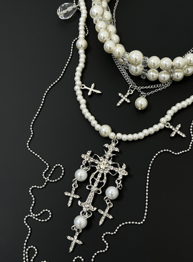 Vintage古着 Baroque pearl cross tassel项链