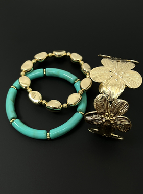Vintage古着 Golden flower bracelet set手镯