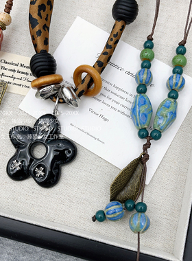 捧猫家~复古毛线抽拉编绳项链