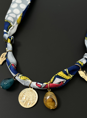 Vintage古着 Bohemian color matching scarf coin necklace项链