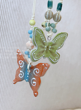 捧猫家~彩色陶瓷蝴蝶项链