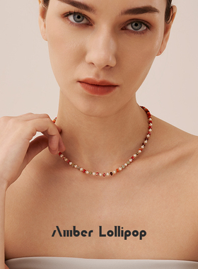 彩色串珠项链女多巴胺天然石颈链