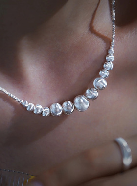 渐变拉丝猫眼碎银项链高级感轻奢