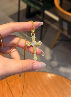 细闪大号十字架吊坠项链轻奢小众