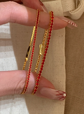 极细款仿安哥拉红宝石手链精致女