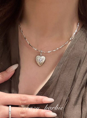 法式金银色爱心多层蛇形项链优雅