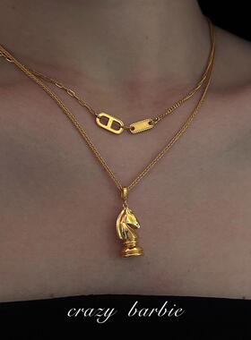 国际象棋金色小马项链本命年轻奢