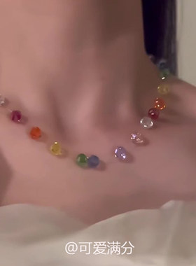 多巴胺彩色串珠碎石项链小众时尚