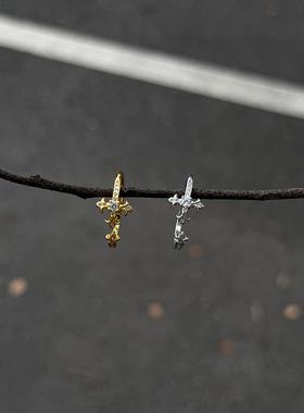 中古仿满钻十字架鸢尾花戒指轻奢