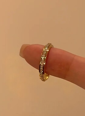 可转动仿排钻满天星金色戒指气质