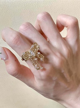 Vintage中古金色镂空蝴蝶结戒指