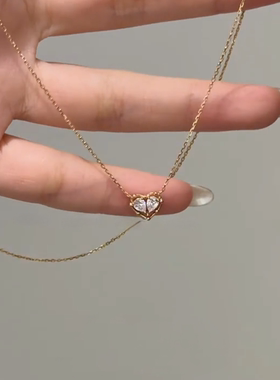 爆闪金色爱心仿锆石项链简约百搭