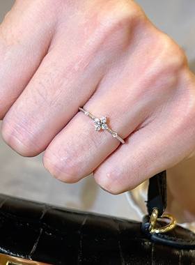 极细mini仿点钻四叶草戒指精致