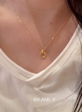 法式爆闪碎冰冰圆圈吊坠项链百搭