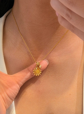复古金色花朵仿泡泡钻项链高级感