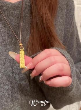 新中式金色吉言砖项链复古高级感