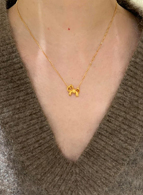 新中式金色蝴蝶结小马项链本命年