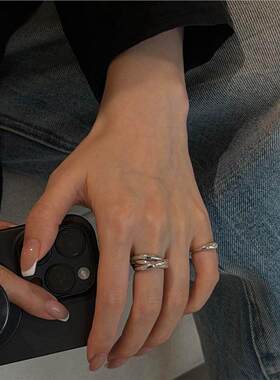 韩系冷淡风银色环绕素圈戒指叠戴