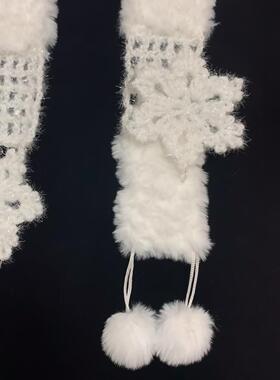 新款手工针织白色镂空雪花围巾冬