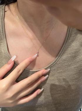 甜美粉色仿钻水滴项链女小众百搭