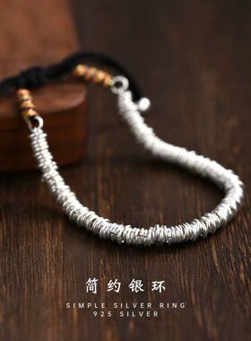 新中式复古仿碎银盘缠黑色手绳女