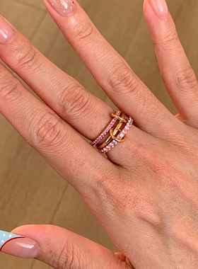 粉色仿排钻金色多层戒指轻奢百搭