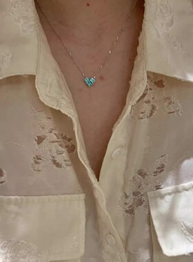 湖水蓝仿钻爱心四叶草吊坠项链女