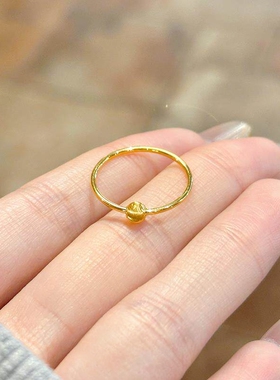 新中式金色圆珠戒指轻奢复古气质