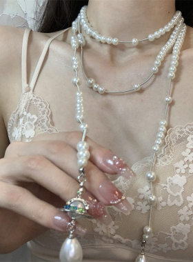 轻奢仿珍珠长款项链欧美复古轻奢