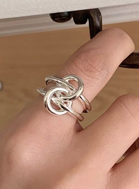 清冷感ins风银色缠绕结环扣戒指