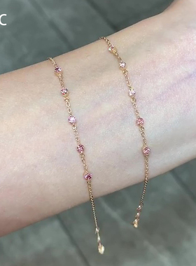 粉色锆石手链轻奢小众女极细百搭
