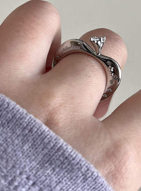 银色仿镶钻苹果戒指小众精致甜美