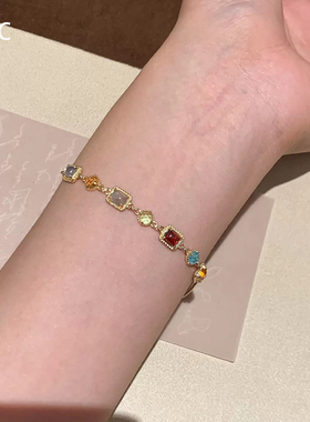 多巴胺彩色几何方糖细手链女简约