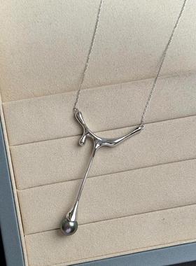 中古Vintage水滴彷珍珠流苏项链