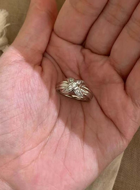 中古Vintage三层交叉宽面戒指女