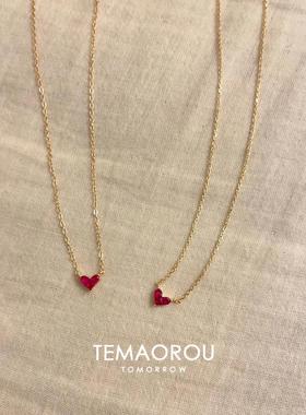 爆闪mini玫粉色爱心几何吊坠项链