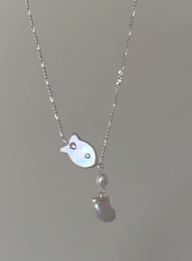 仿巴洛克珍珠渐变小鱼项链巨好看