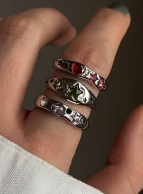 彩色仿点钻亮面银色戒指女高级感