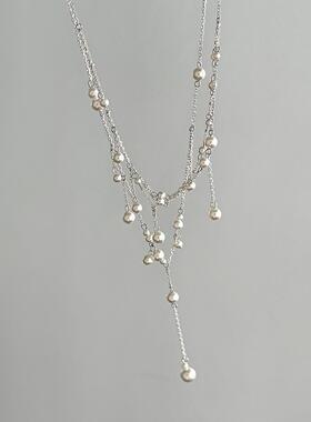 法式多层珍珠流苏项链高级感气质