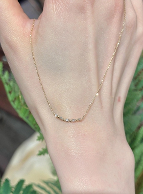 超闪仿排钻极细金色微笑项链轻奢