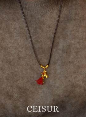 马上有钱~金色小马吊坠项链长款