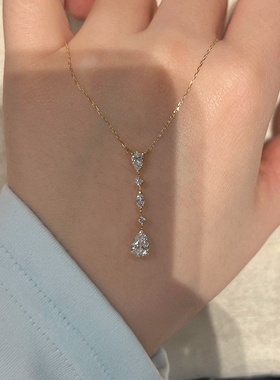 爆闪仿钻水滴项链女轻奢精致百搭