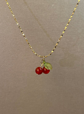 新中式仿红玛瑙樱桃吊坠项链可爱