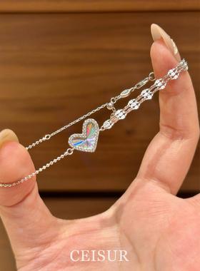 冷淡风镭射炫彩爱心手链小众设计