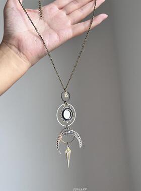 复古星月罗盘吊坠项链女小众个性